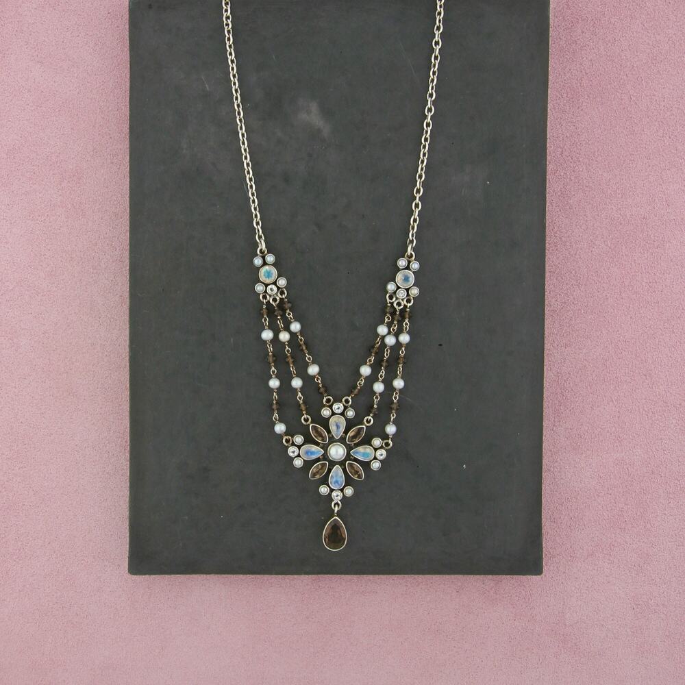 nicky butler sterling silver moonstone pearl smoky quartz necklace size 17-20in